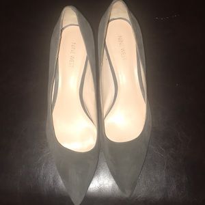 Grey suede pointy toe low block heels!